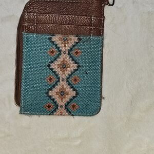 Wrangler Brown and Teal Patterned Card Holder